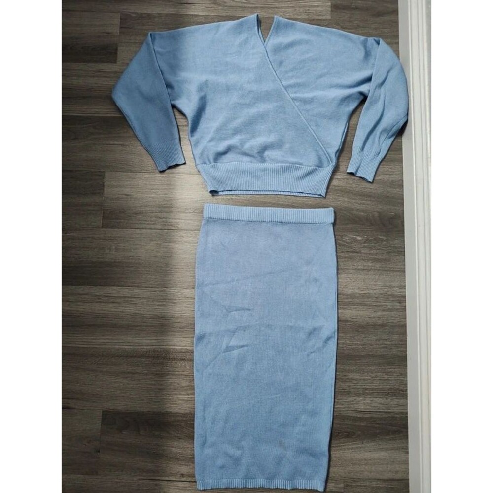 Baby sky blue women's sweater 2-Piece Set knitted knit skirt matching size S/M